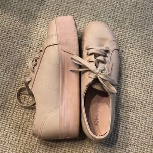 pink leather platform Superga sneakers